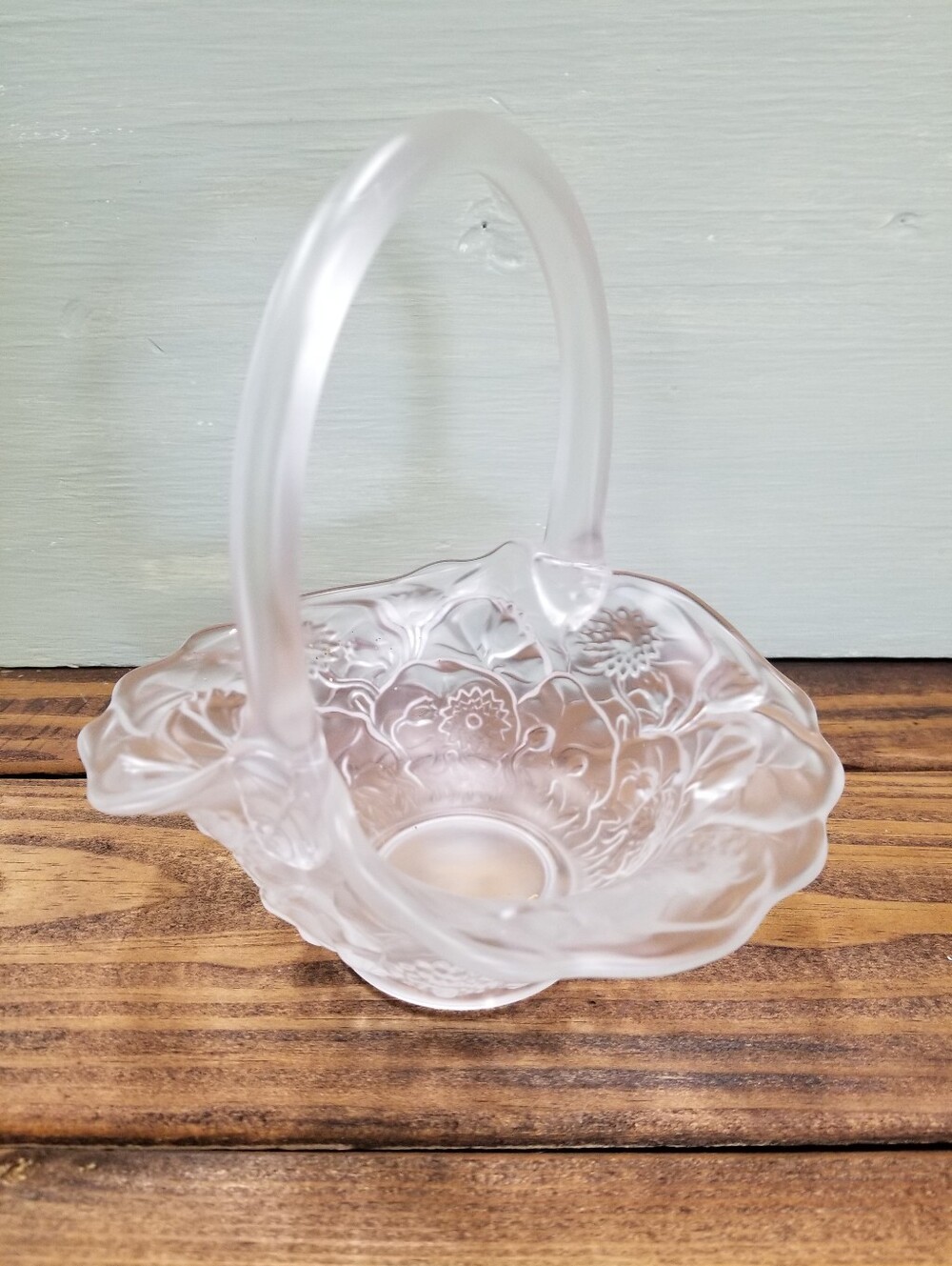 Vintage Fenton Frosted Glass Water Lily Basket Frosted Floral Glass